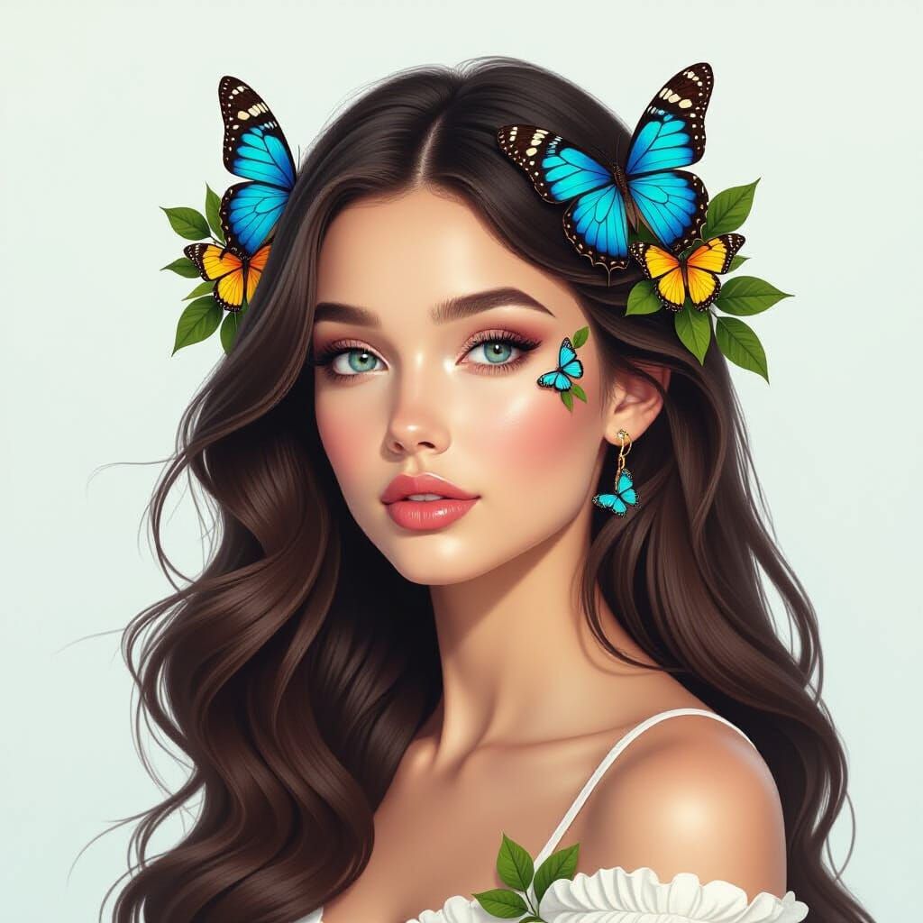 Woman with Butterflies: A Hyperrealistic Digital Portrait