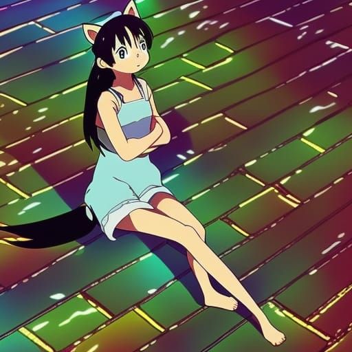 Anime Catgirl Key Visual in Studio Ghibli Style