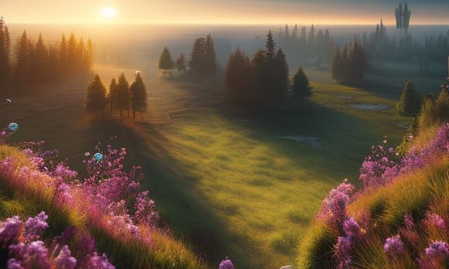 Overgrown Marsh Landscape in Morning Sunlight