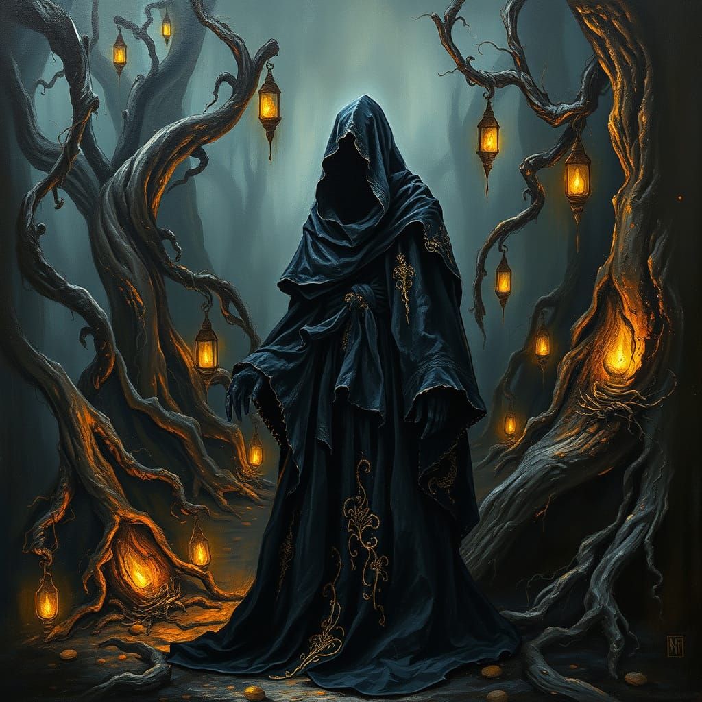 Ethereal Dark Figure in Baroque Mysticism Style