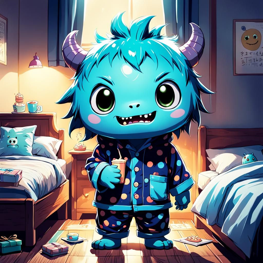 Cute Monster Birthday in Pajamas: Anime Style