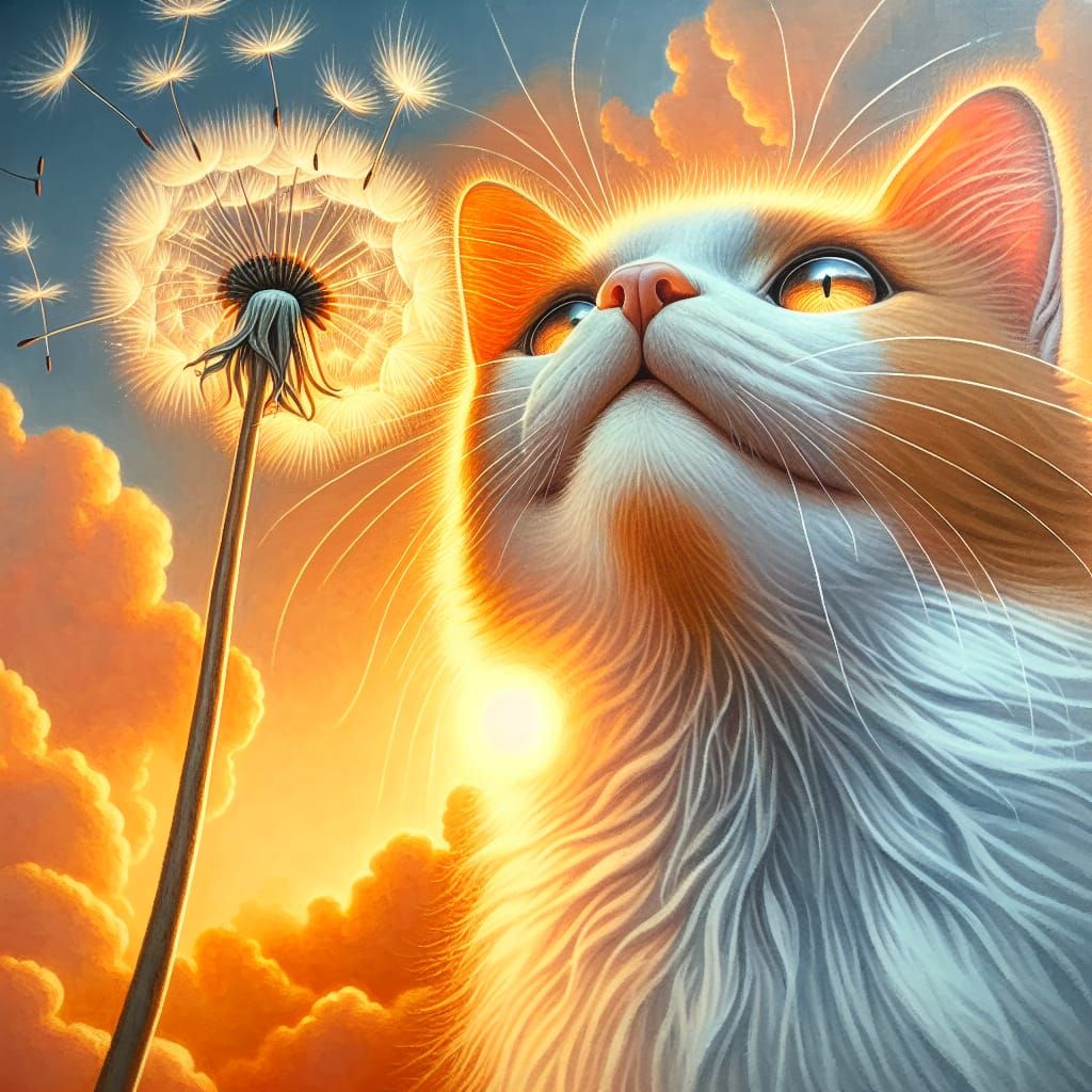 Whimsical Sunset Cat in Triadic Harmony
