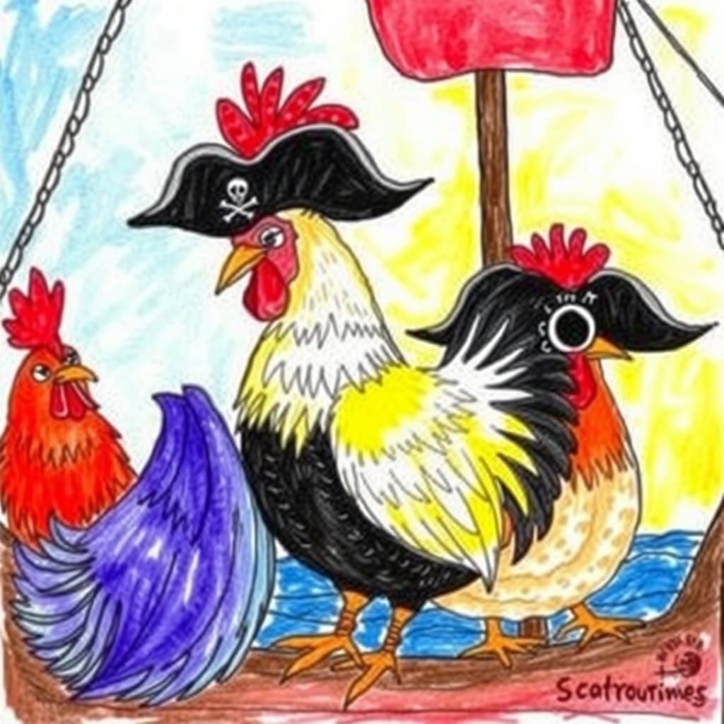 Pirate Chickens on a Ship, Abstract Art