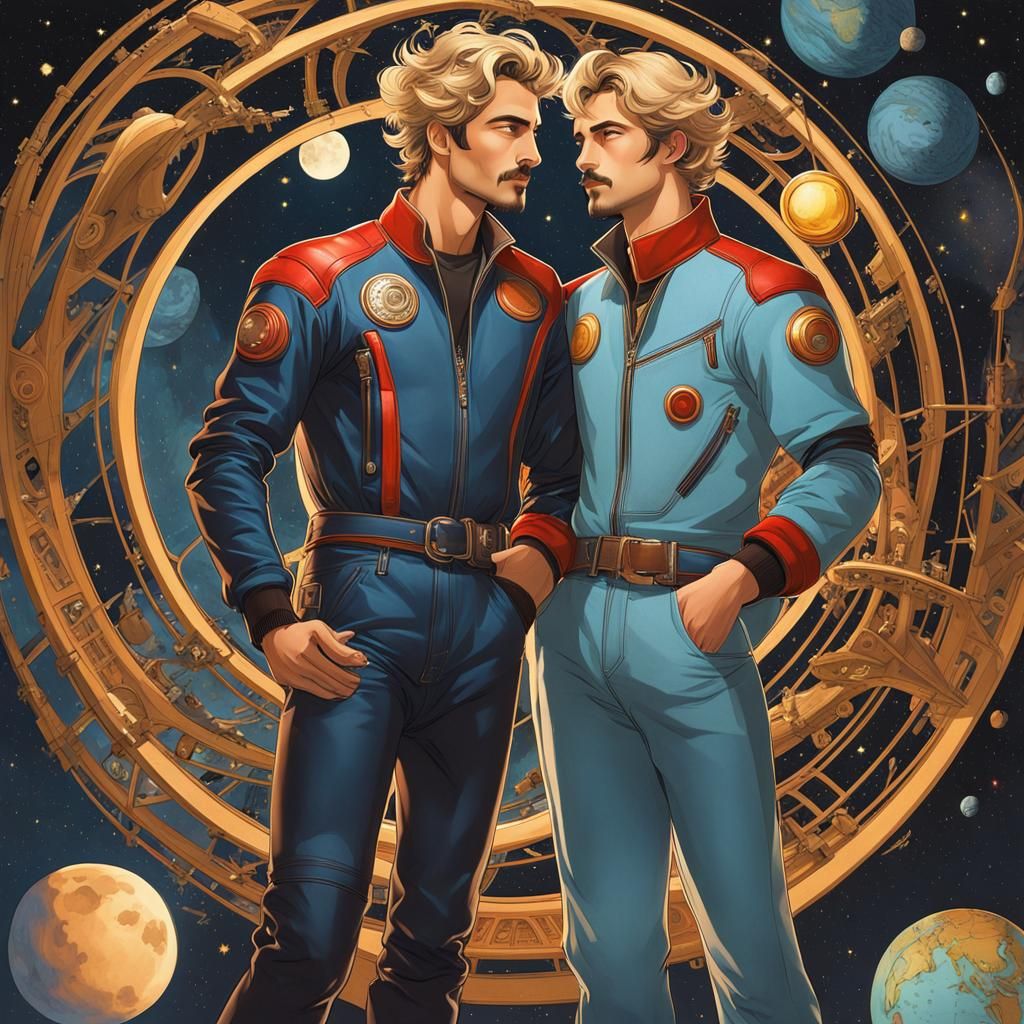 Gay Couple Embrace in Art Nouveau Style