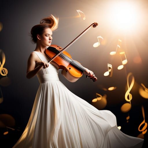Girl Dancing with Violin in Golden Light