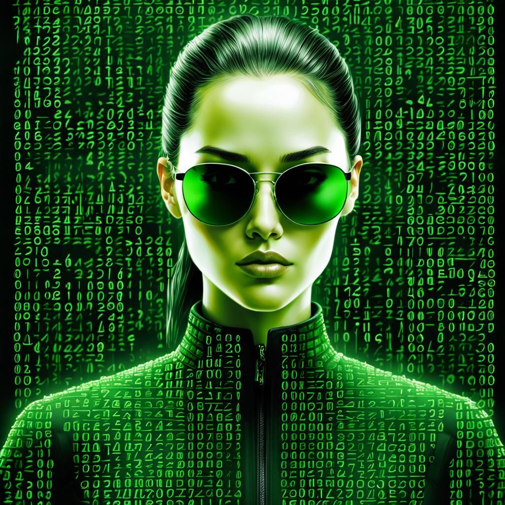 Matrix Girl: Digital Portrait in Green Code