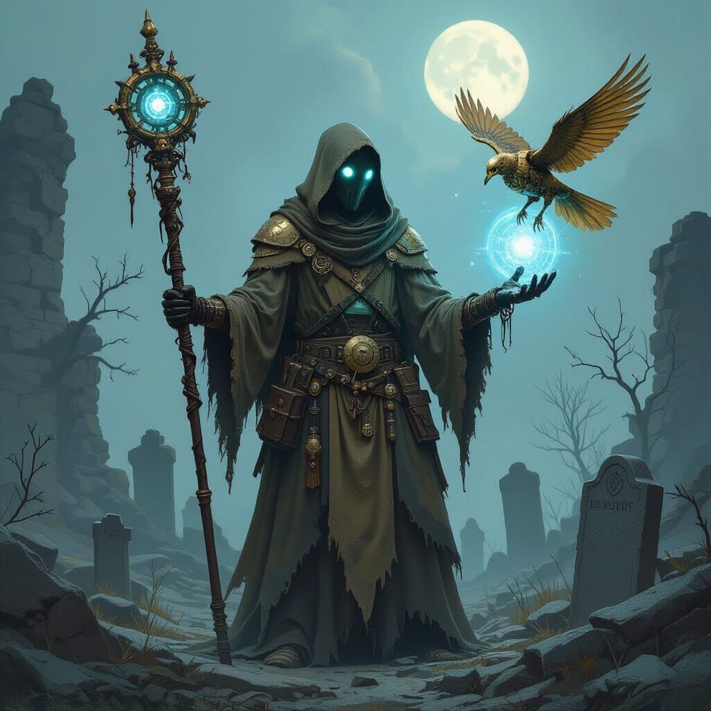 Warforged Artificer in Barovia Ruins, Gothic Horror Style