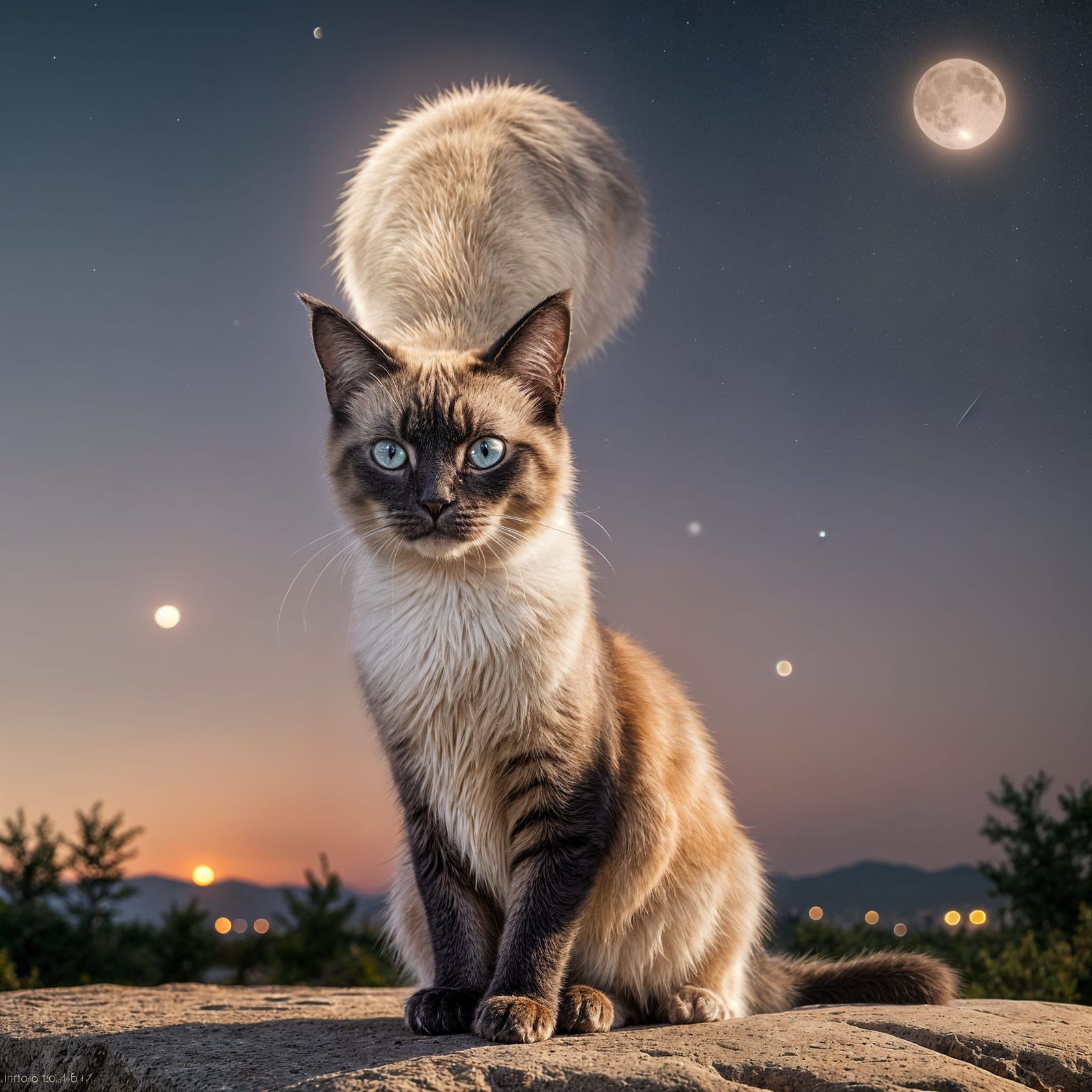 Calico Cat Gazing at the Moon: Professional Photography