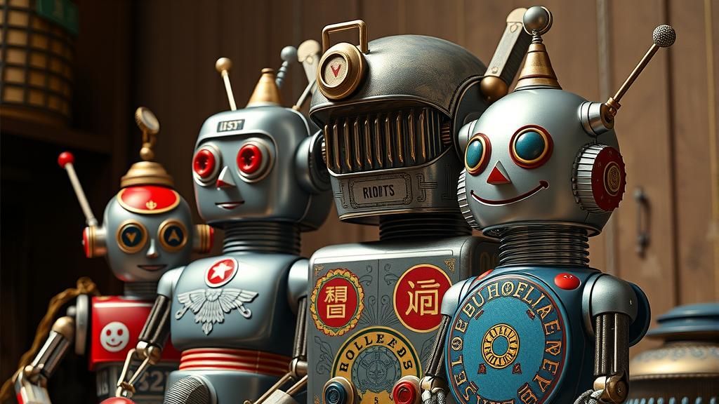 Robot Family Portrait in Ukiyo-e Style