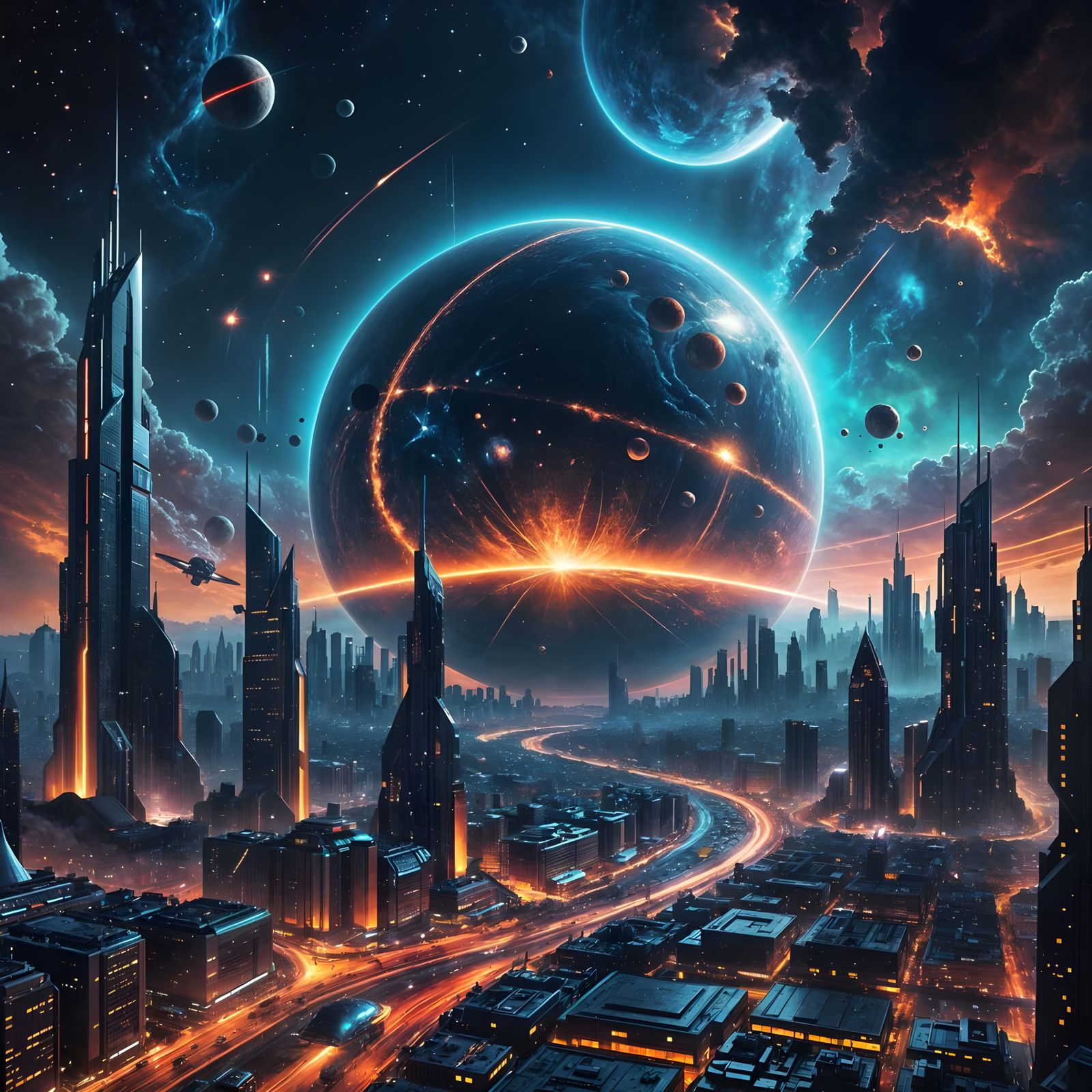 Cyberpunk Metropolis in Cosmic Style