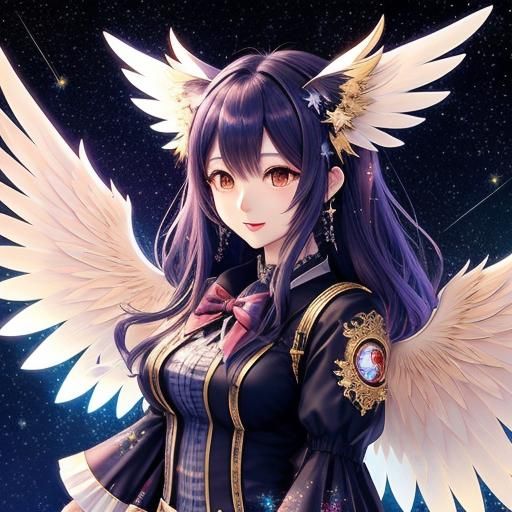 Kawaii anime neko girl with wings 128k resolution, intricate...