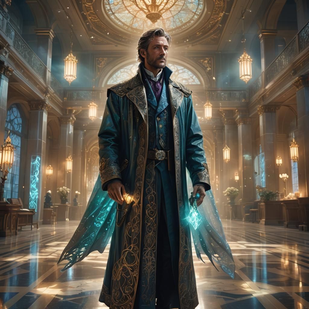 Mystical Doctor in Glowing Hospital Foyer