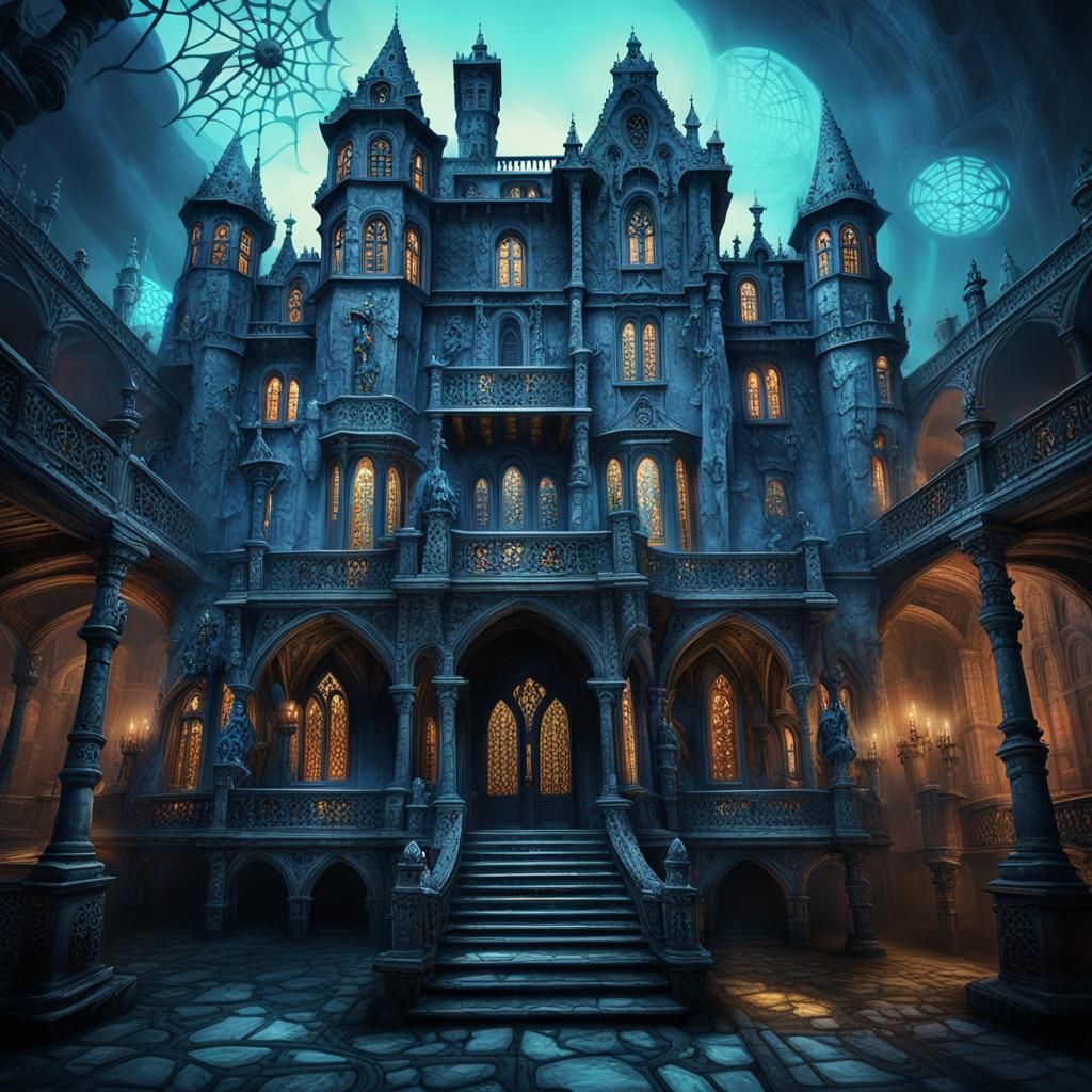 Eerie Gothic Mansion Filled with Ghostly Knights
