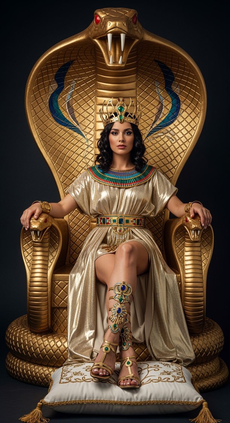 Regal Egyptian Queen on Colossal Cobra Throne