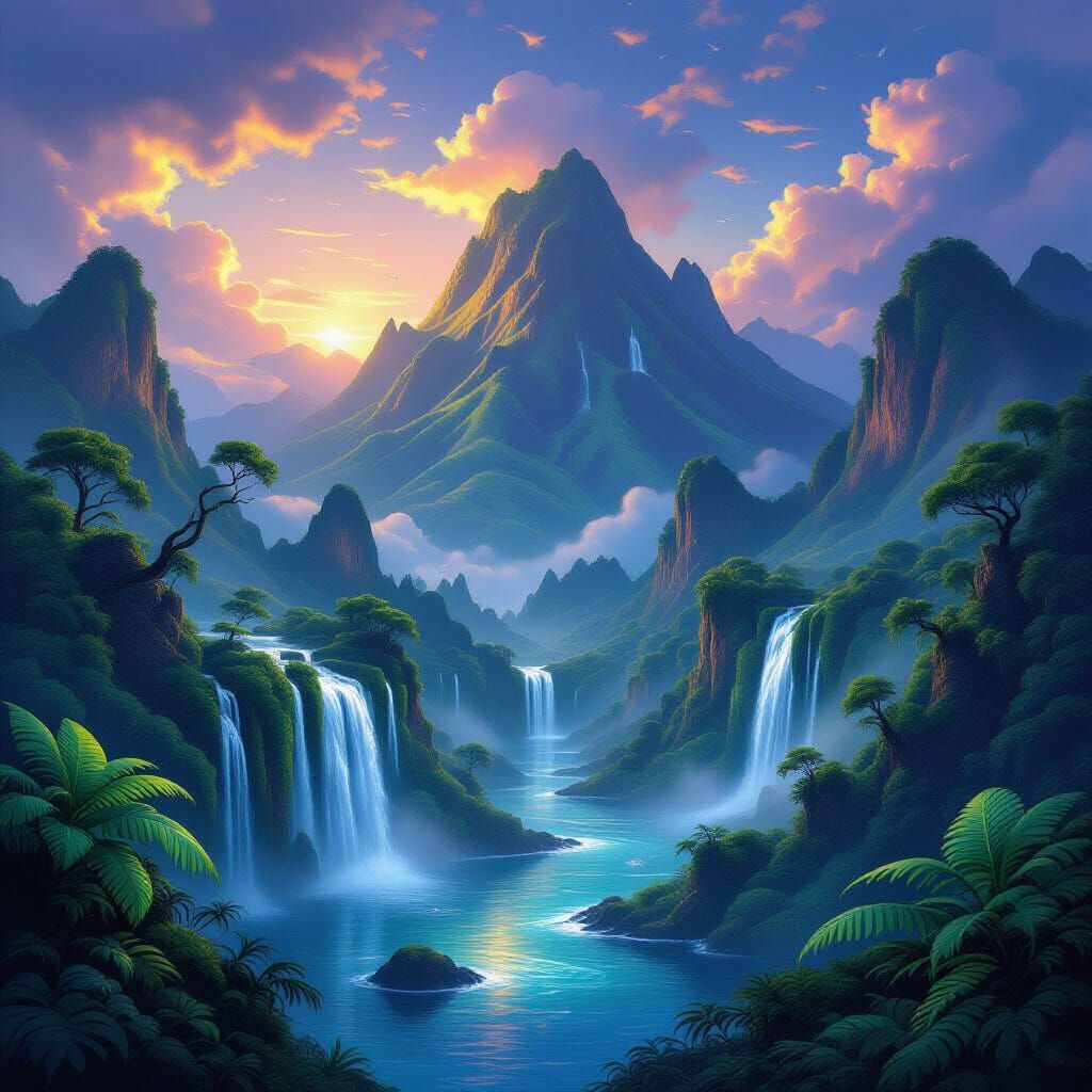 Twilight Island: Bioluminescent Waterfalls and Exotic Birds