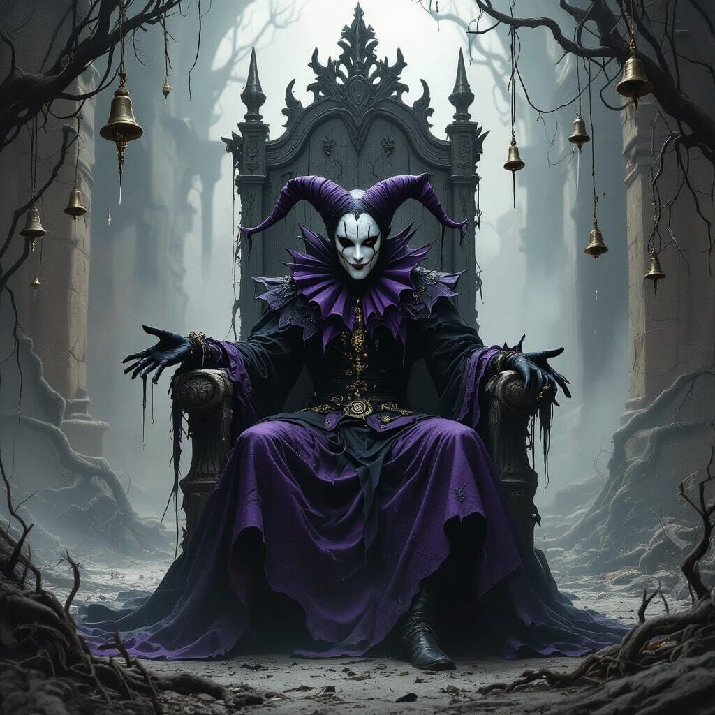 Spectral Jester's Mournful Dance in Forgotten Court