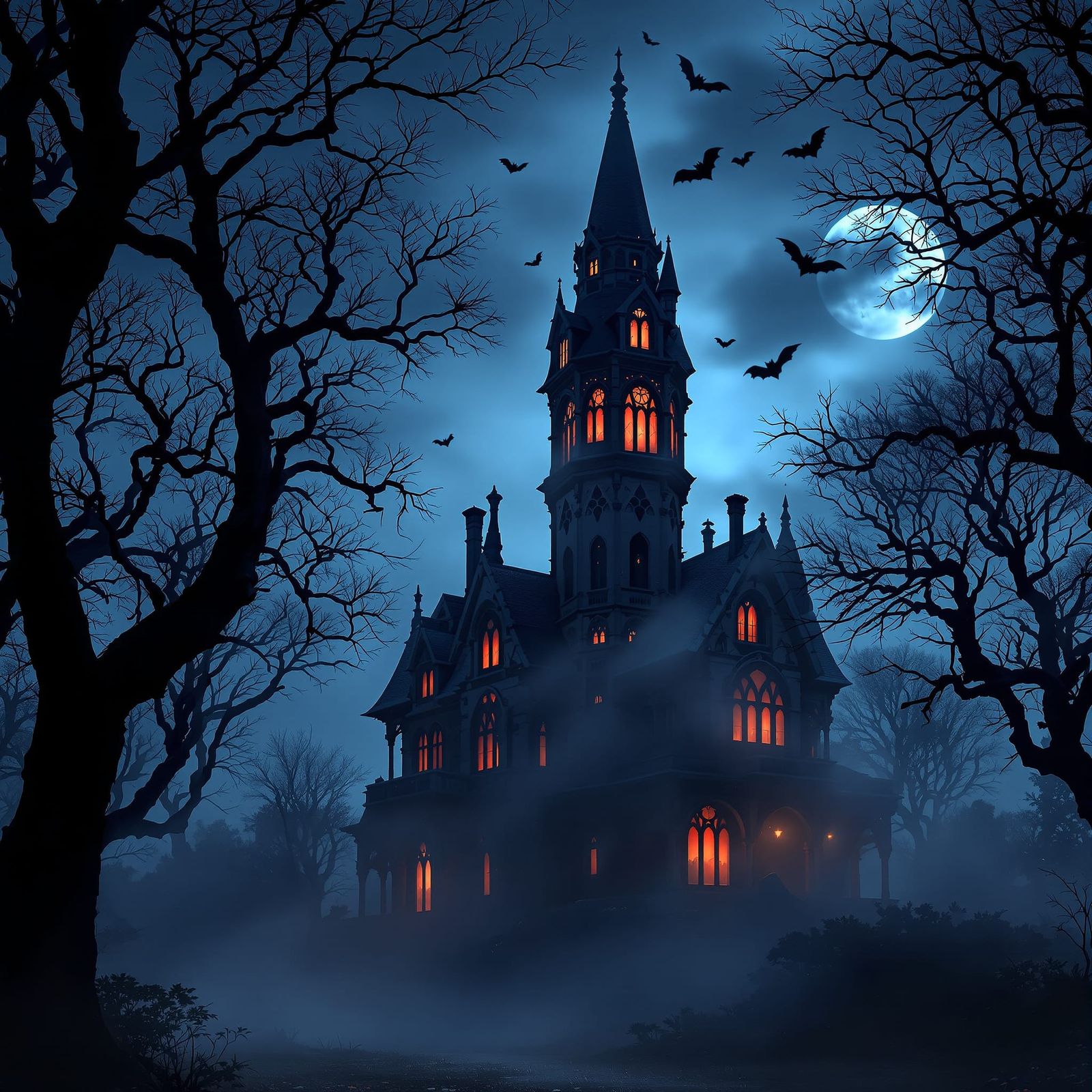 Gothic Victorian Mansion in Ethereal Mist