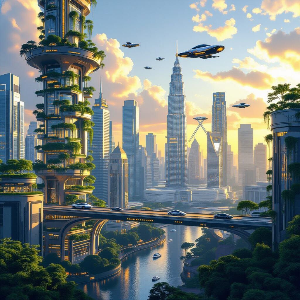 Malaysia 2150: Futuristic Cityscape with Flying Cars