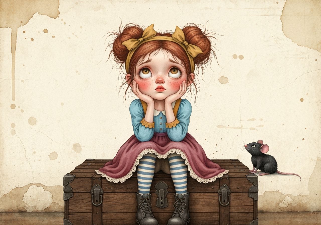 Pop Surrealist Girl with Mouse in Dreamy Watercolour Style