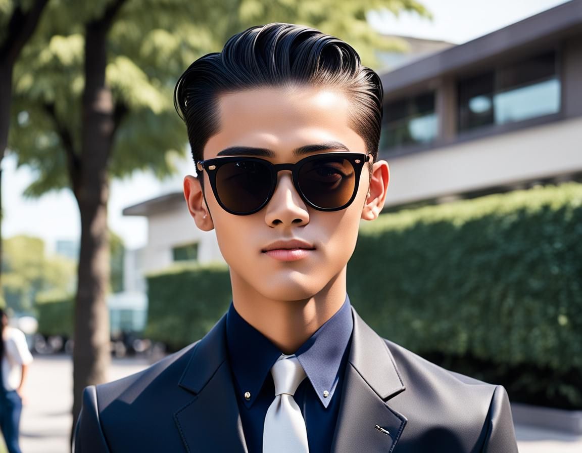 Stylish Young Student with Slicked Hair and Shades