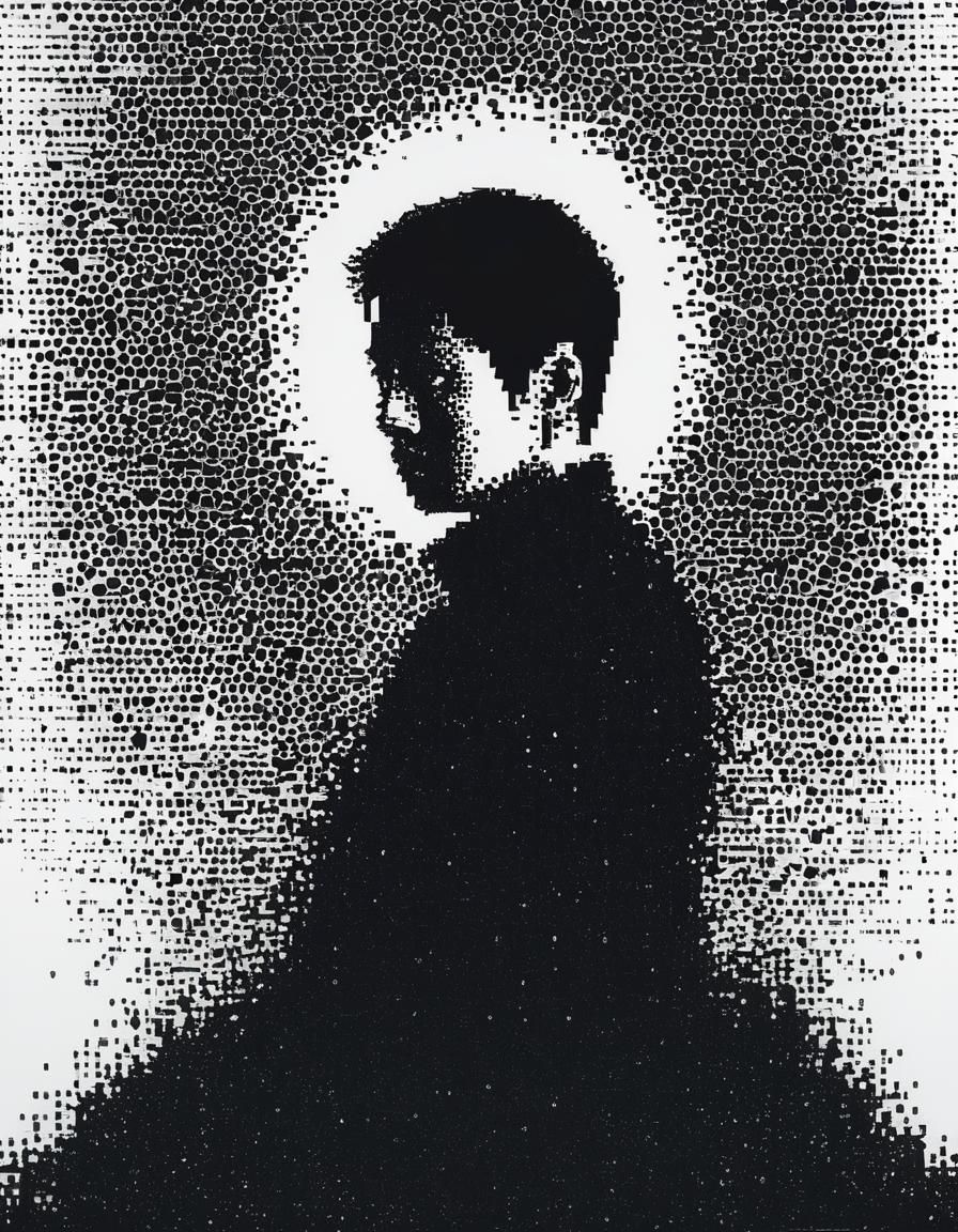 Monochrome Dot Art Portrait with Gear Patterns