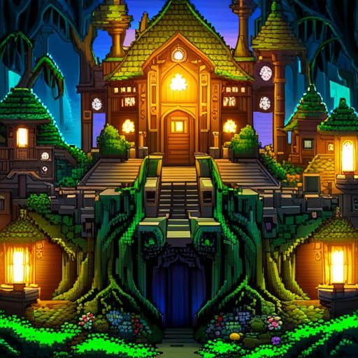 Pixel Art Faerie Houses in Fantasy Wonderland