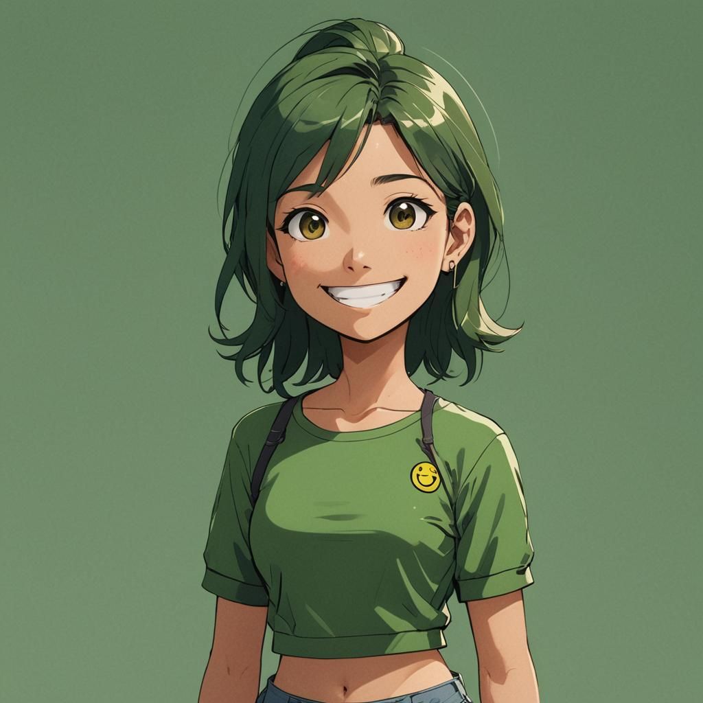 Anime Art of Smiling Person with Green Top