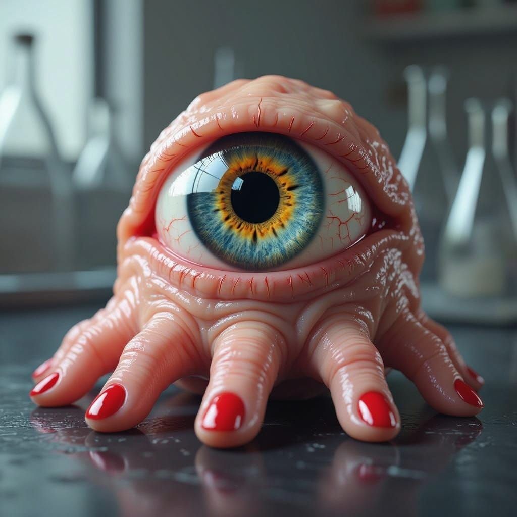 Bizarre, Fleshy Creature with Realistic Eye and Fingers