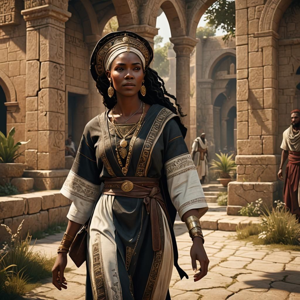 Biblical Black Woman in Ancient Village, 3D Render