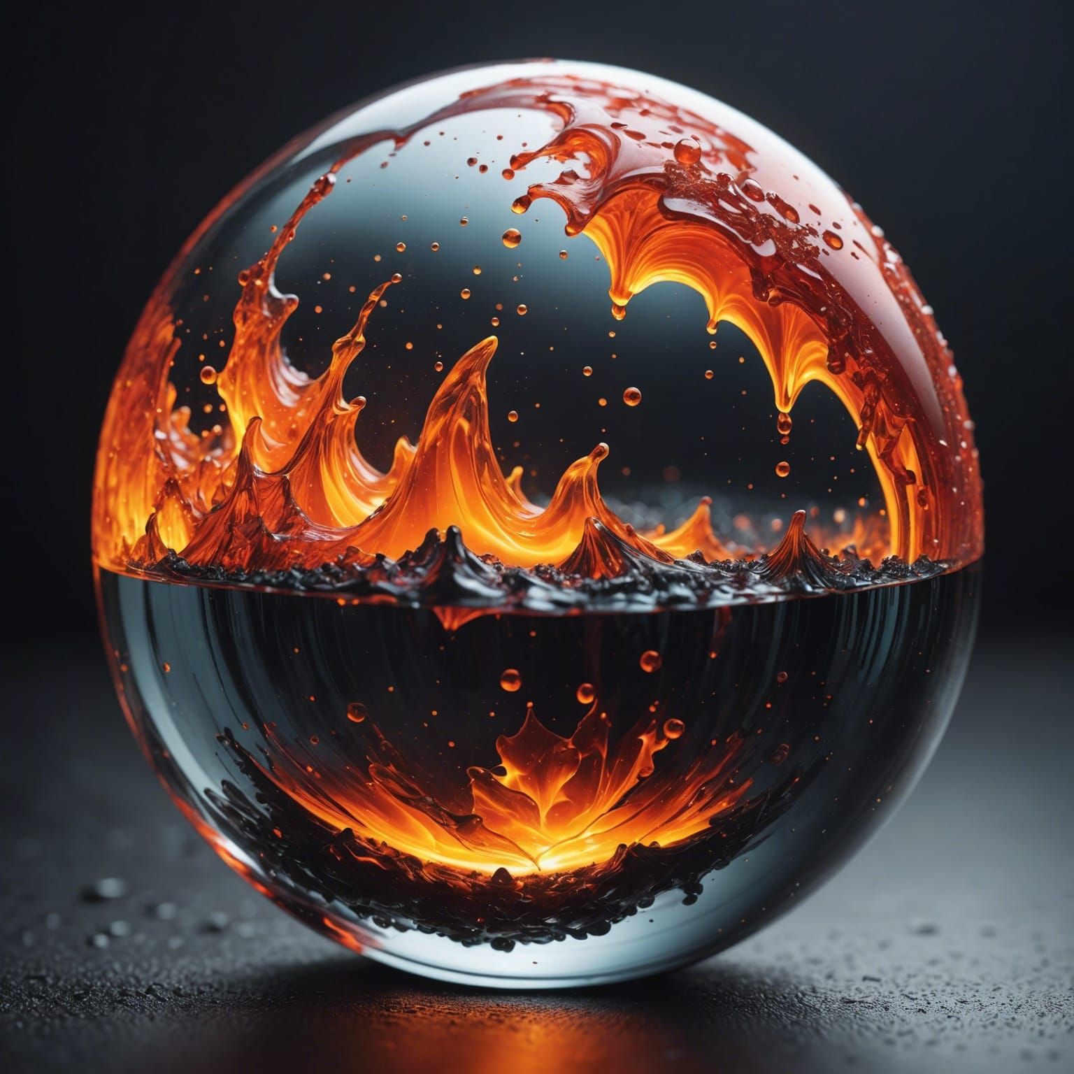 Lava Avalanche in Glass Sphere: Detailed Photography