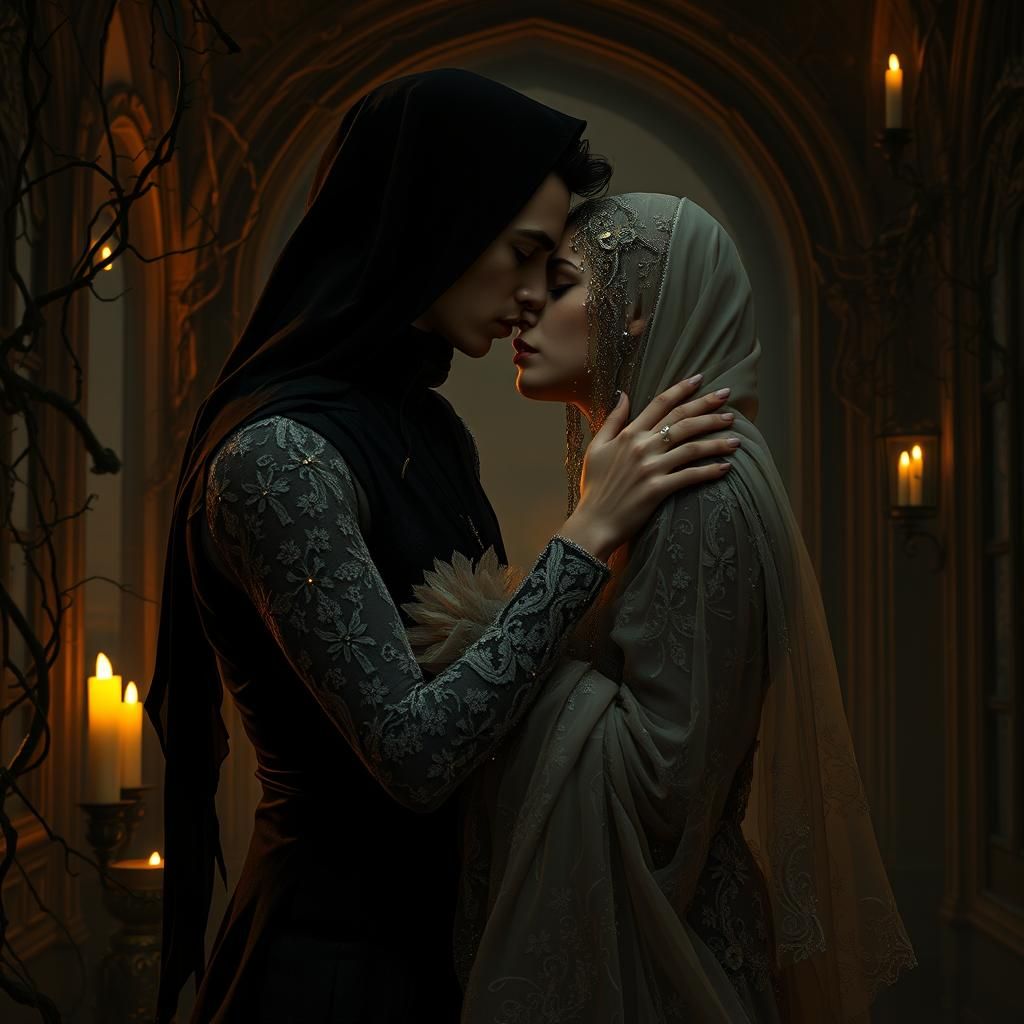 Romantic Embrace Amidst Decaying Baroque Architecture