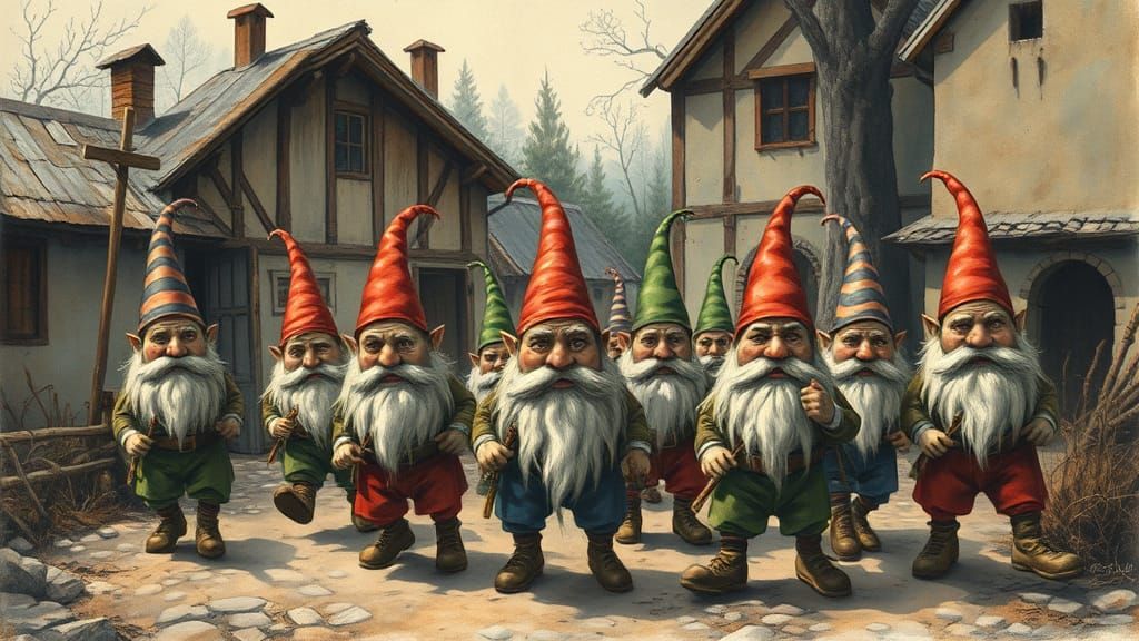 Dwarfs in Dystopian Art Deco Farmyard