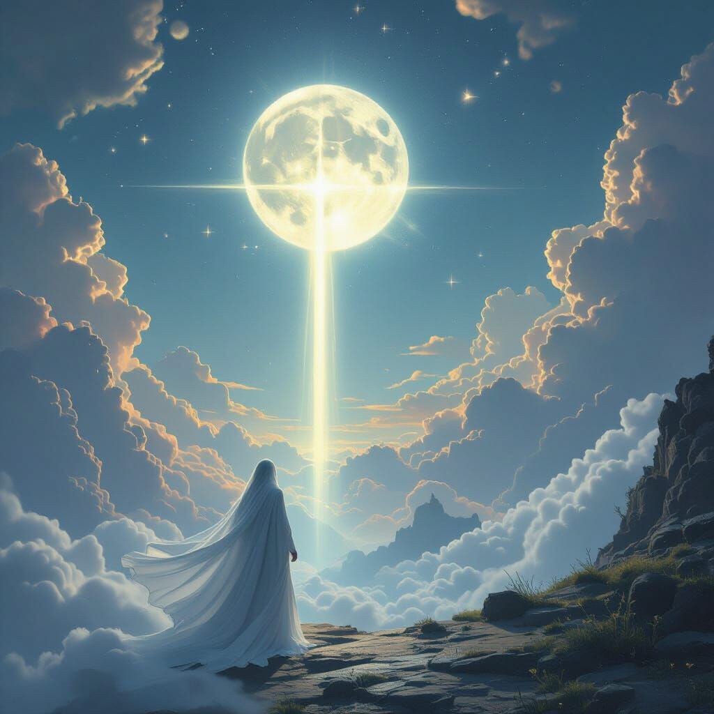 Ethereal Spirit Creates Cross Ray Light with Forming Moon