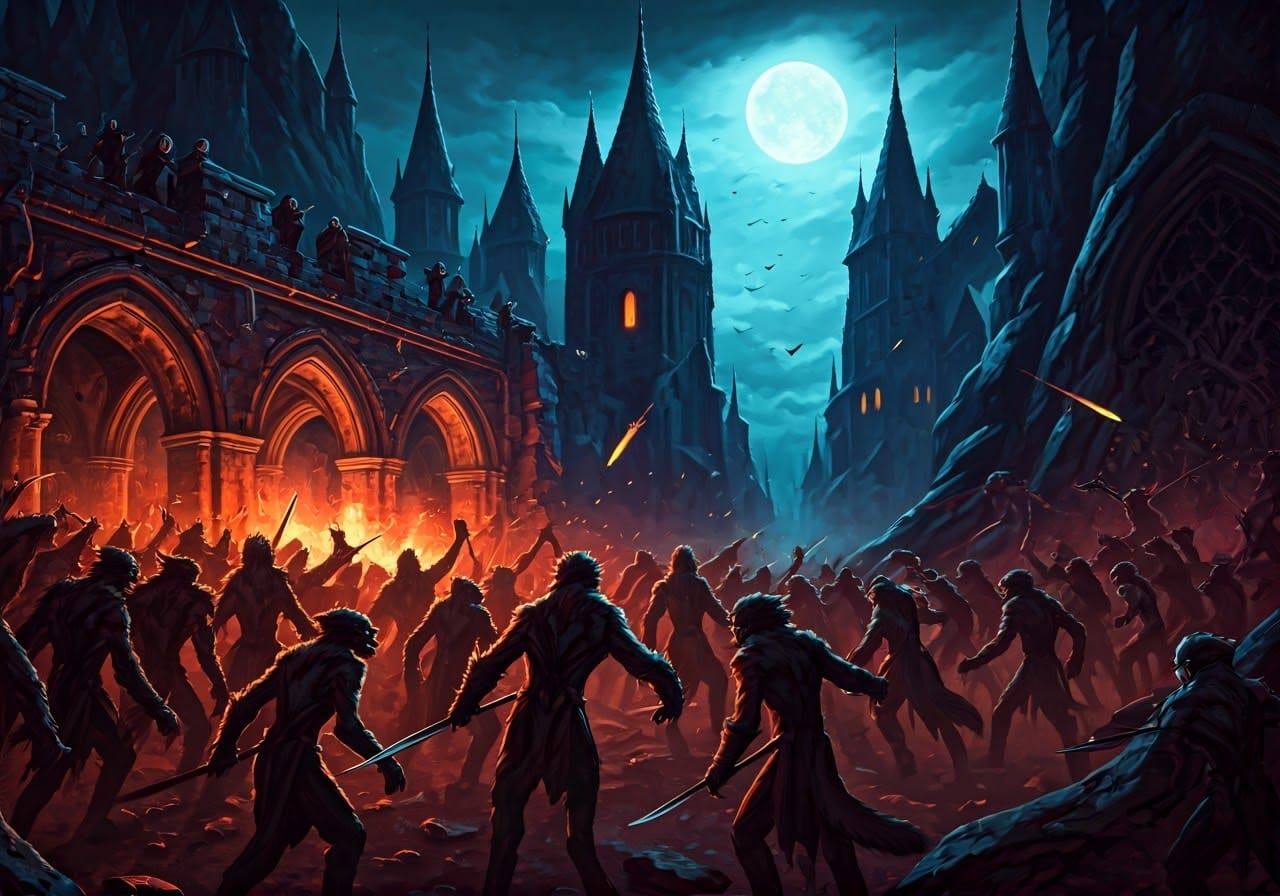 Werewolves Storm Castle in Renaissance-Era Oil Painting