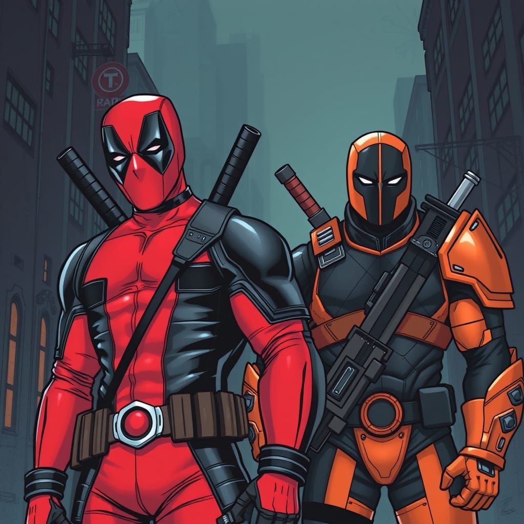 Deadpool and Deathstroke in Comic Book Style