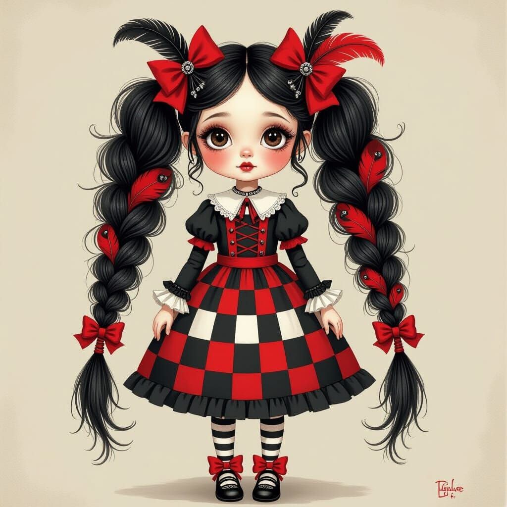 Whimsical Watercolour Painting of a Girl with Pigtails