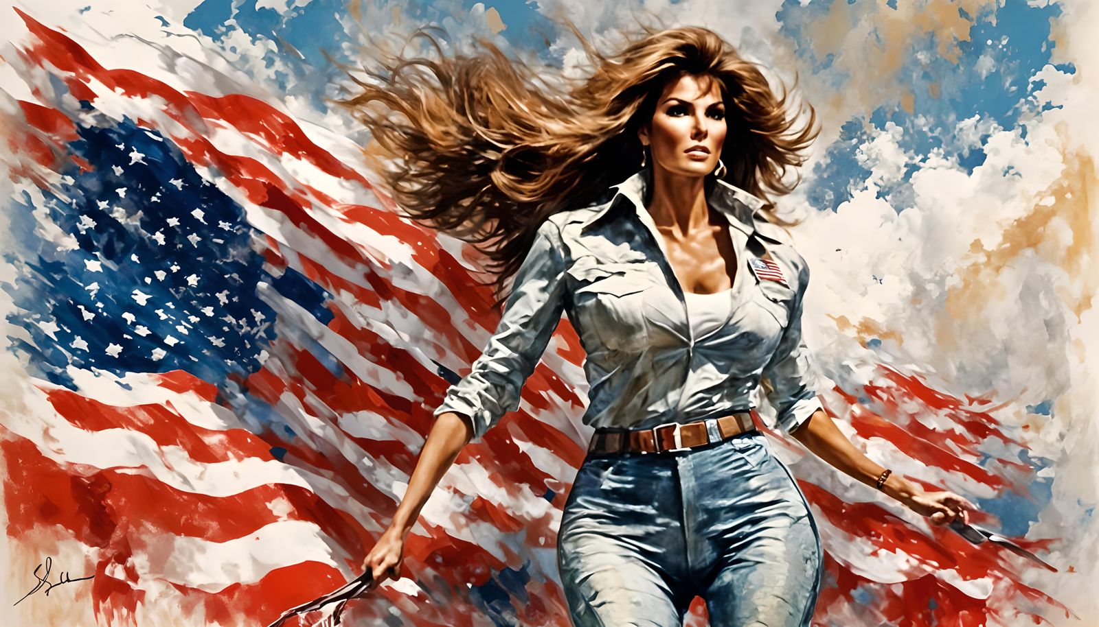 Raquel Welch as Athlete with American Flag