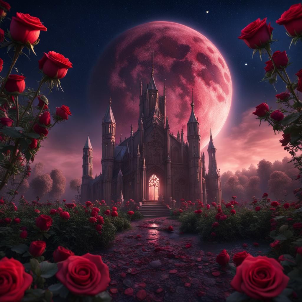 Rose-Filled Spirot Realm Under Starry Night Sky