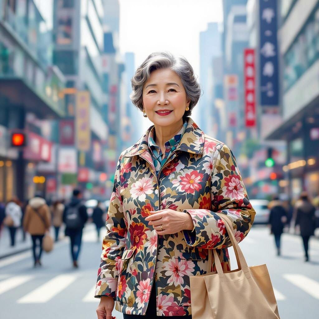 Chinese Auntie Navigates Modern CBD in Realistic Digital Pai...