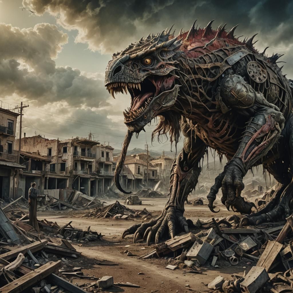 Post-Apocalyptic Spain as a Monster in Acrylic Painting