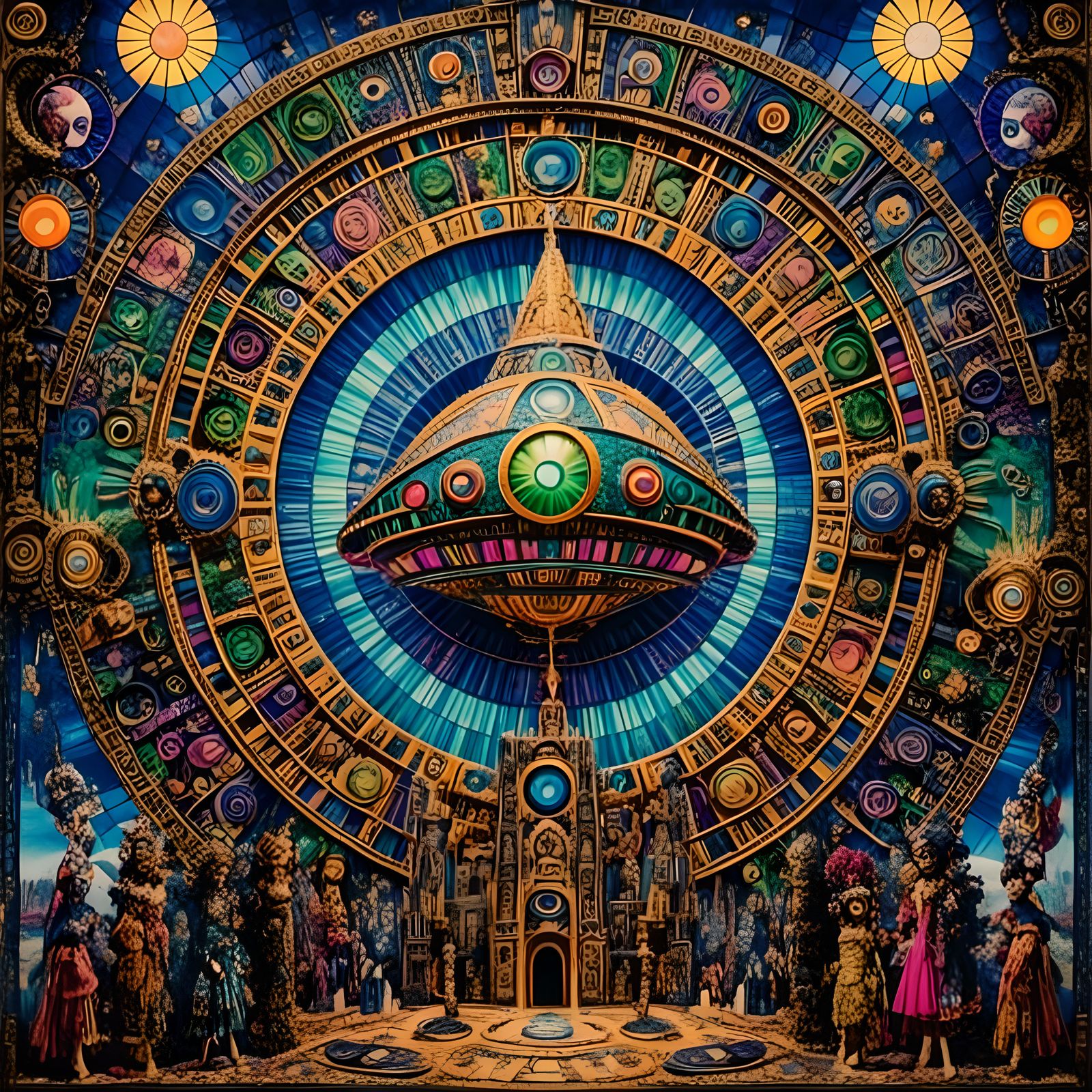 Aztec Temple Stained Glass UFO Launch