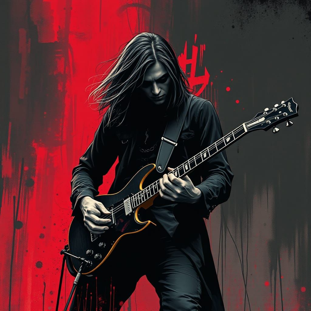 Gothic Guitarist: German Expressionist Illustration