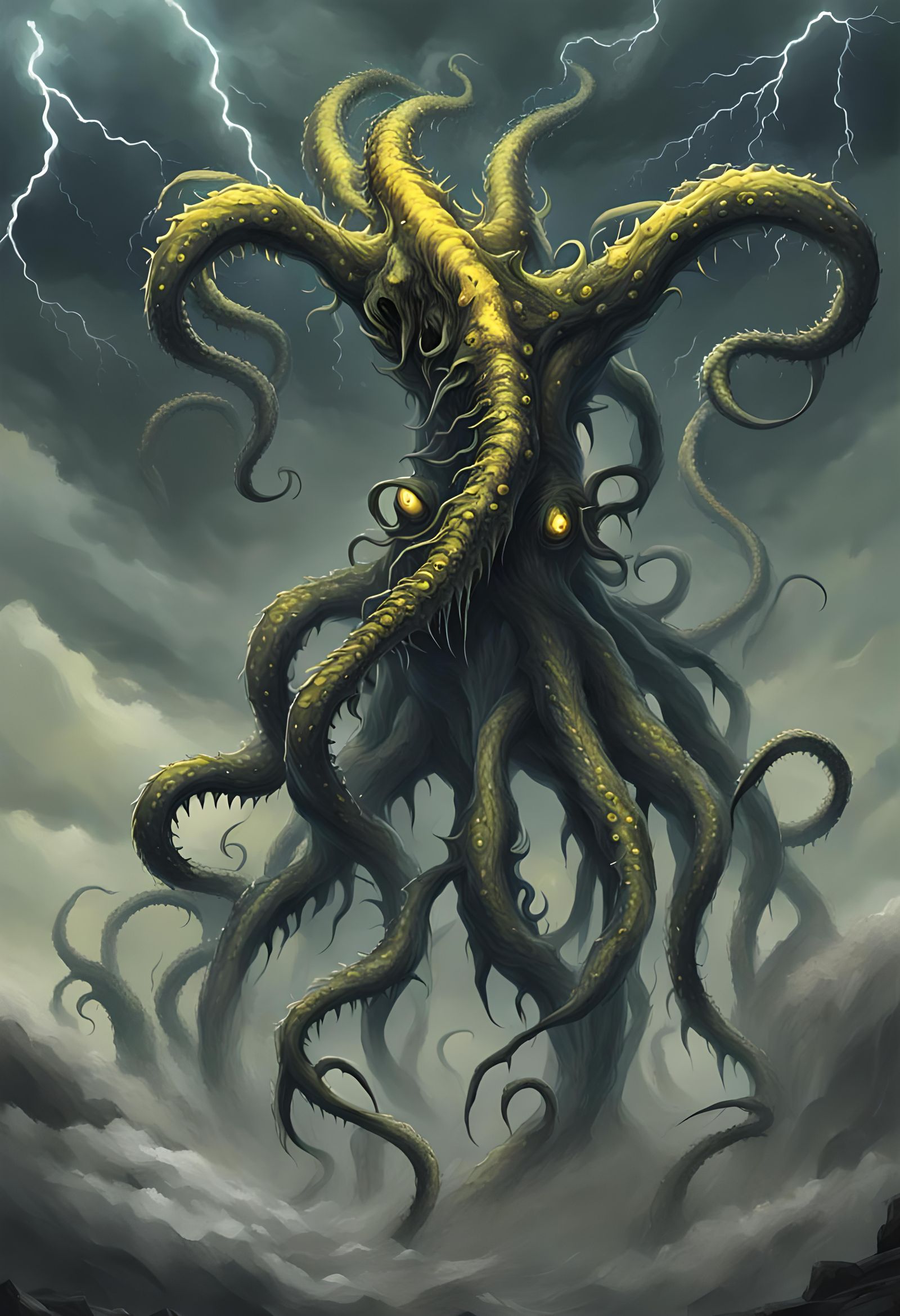 Menacing Tentacle Monster Emerges from Thunderclouds