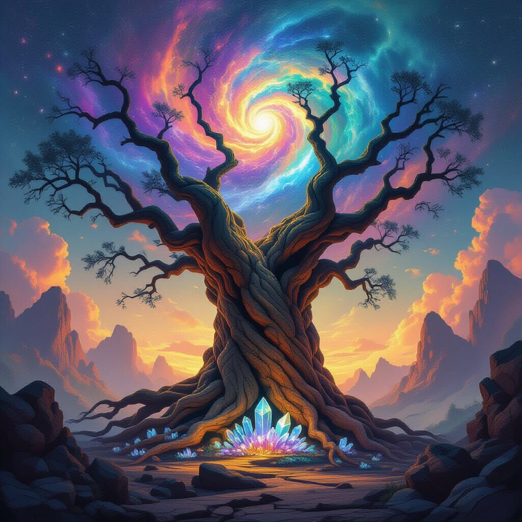 Ancient Cosmic Tree in Alien Landscape