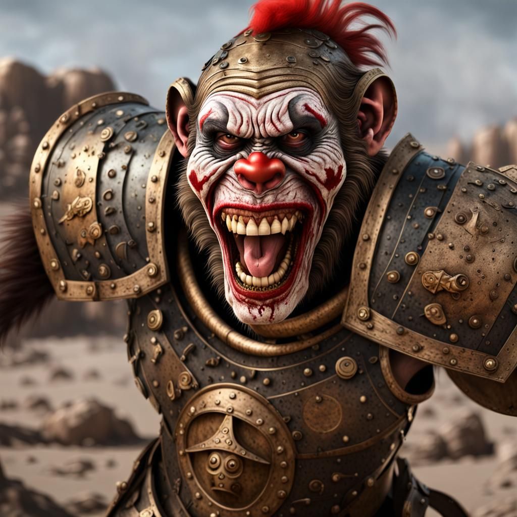 Zombie Gladiator Monkey Clown in Bronze Armor