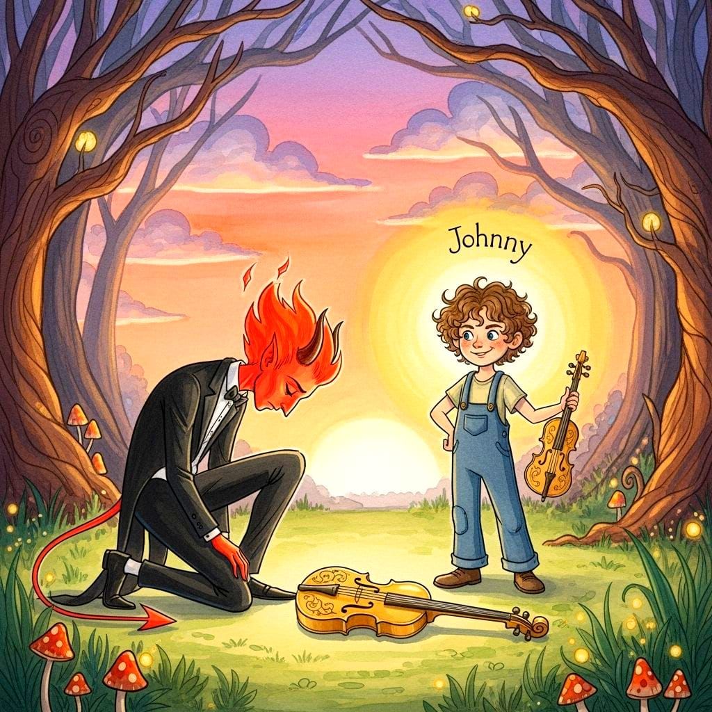 Devil's Defeat: A Watercolor Storybook Scene