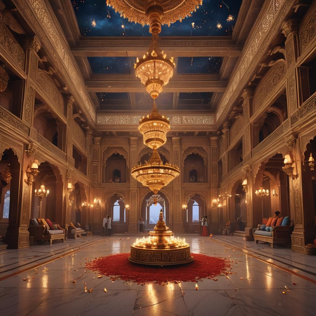 Diwali Celebration in Palace with Fireworks