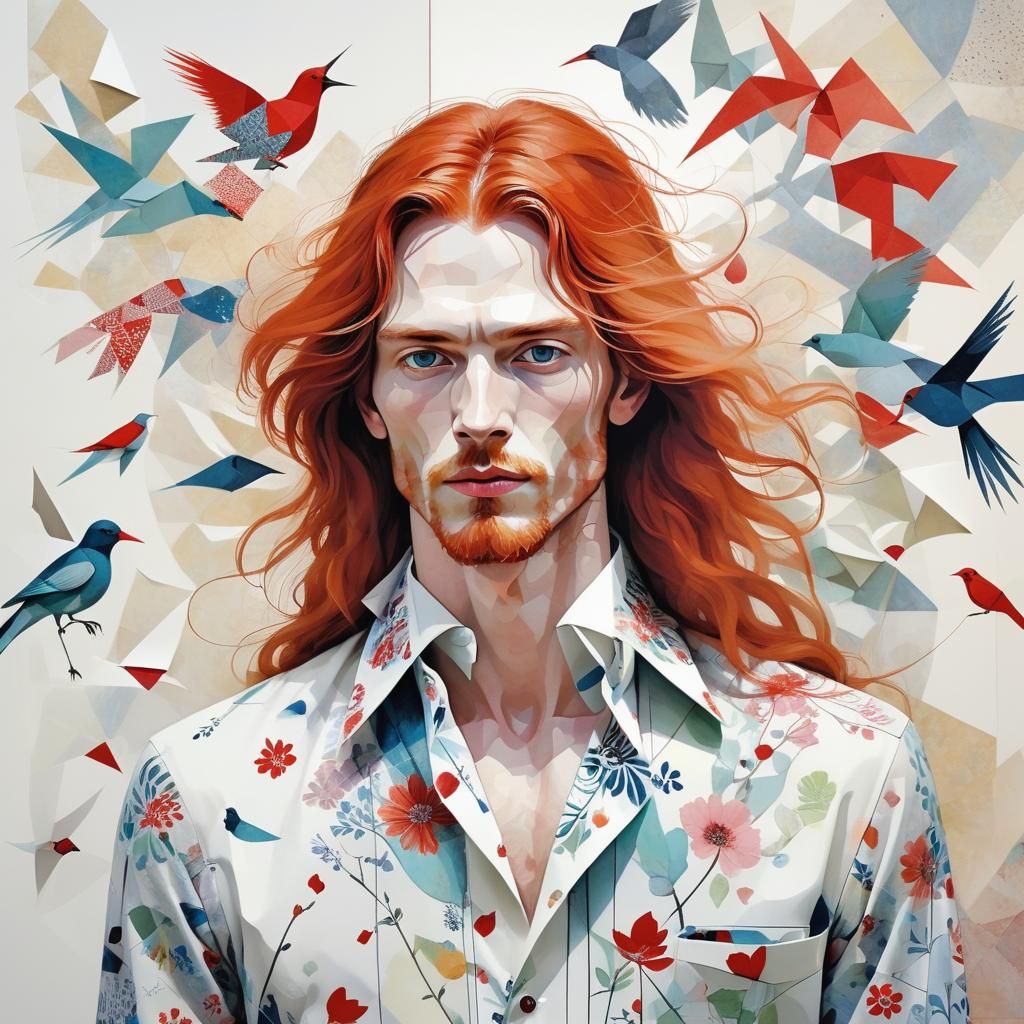 Handsome Man with Red Hair, Minimalist Illustration