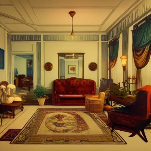1930s Living Room Design in Hyperdetailed Lighting