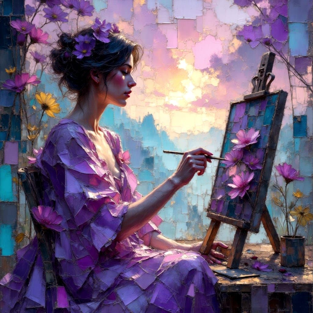 Abstract Impasto Painting with Crepuscular Rays